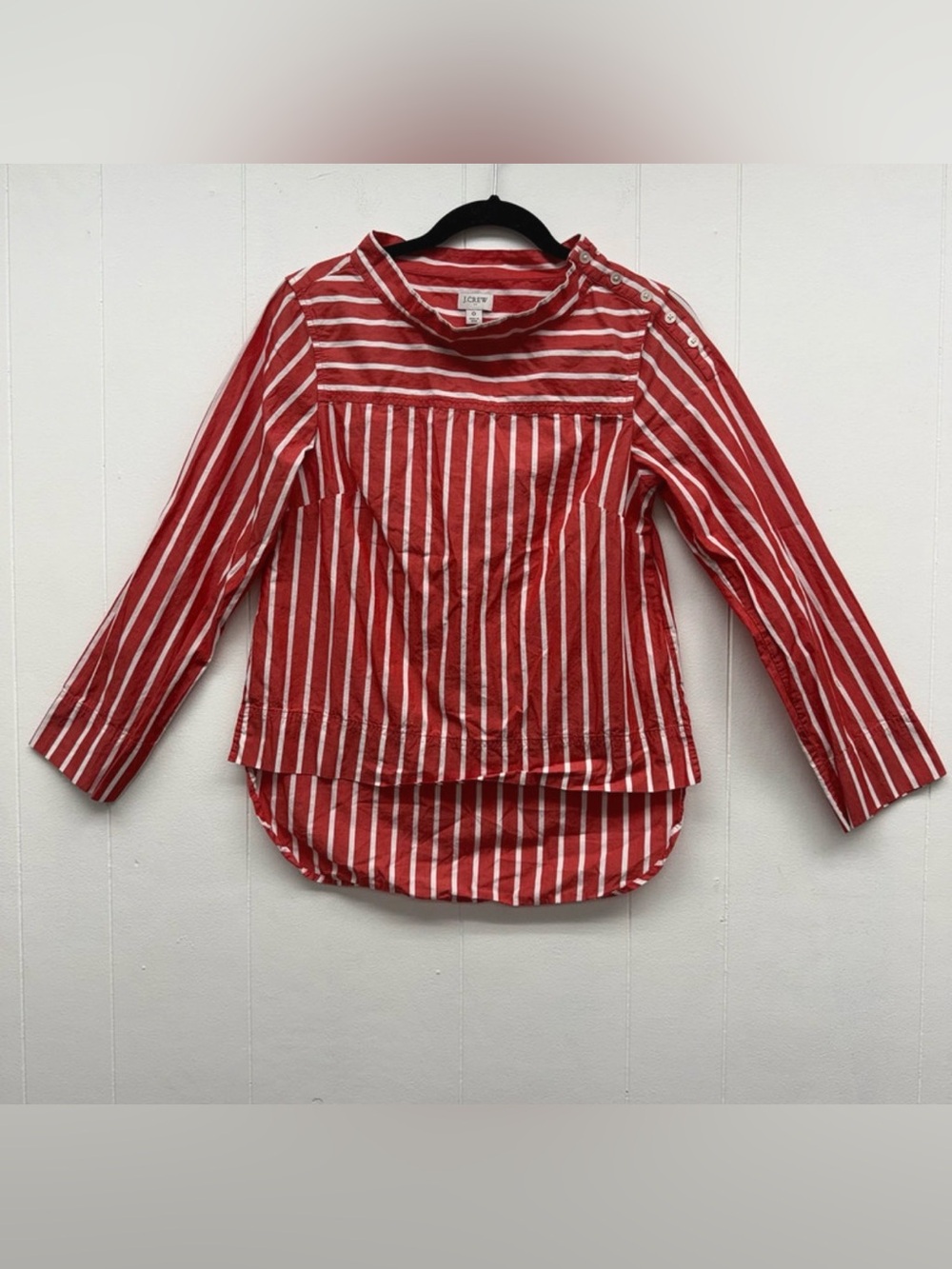J.Crew Women’s Coral & White Striped Long Sleeve High Neck Blouse Size 0